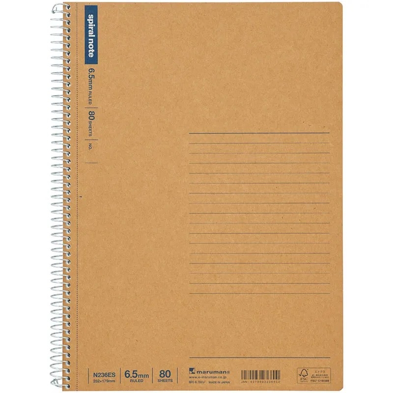 Maruman Spiral Note Cuaderno B5 (17,9 x 25,2 cm) [N236ES] - Líneas 6.5mm (70gsm, 80 Hojas)